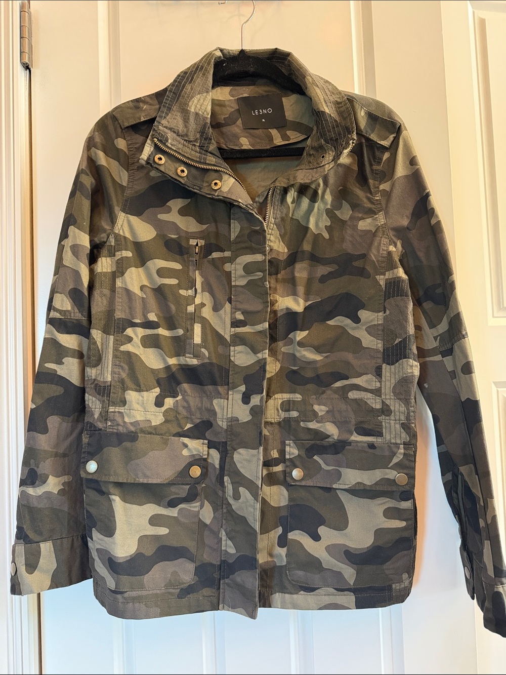 LE3NO Women's Green Camo Military Field Jacket